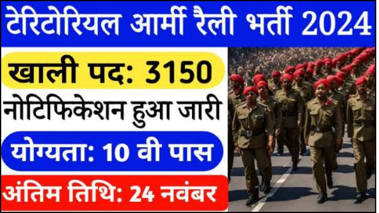 Territorial Army Rally Vacancy : टेरिटोरियल आर्मी रैली भर्ती का 3150 पदों पर नोटिफिकेशन जारी, योग्यता सिर्फ 10वीं पास