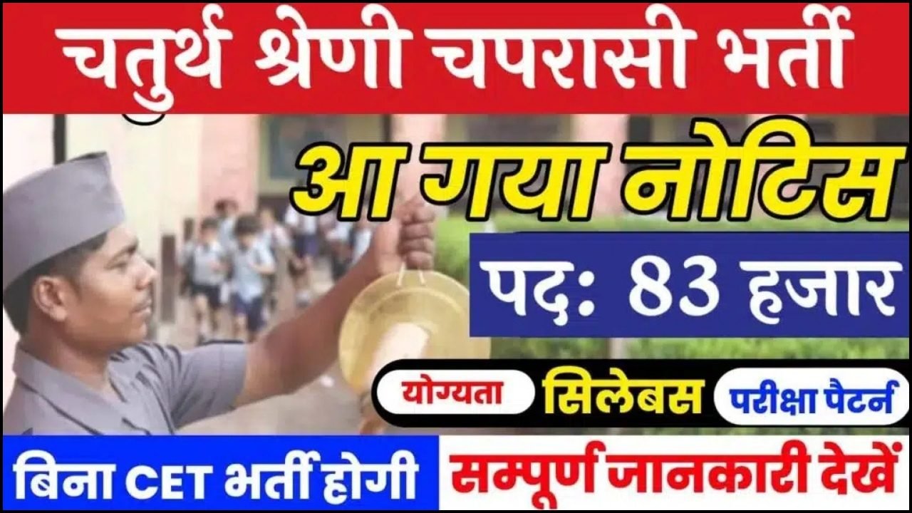 Peon 4th Grade Vacancy : चतुर्थ श्रेणी कर्मचारी के 83000 पदों पर, 10वीं पास के लिए होगी भर्ती